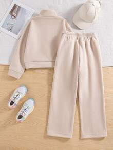 2pcs Tween Girls Casual Butterfly Print Drop Shoulder Crew Neck Long Sleeve Sweatshirt And Pants Set, Thermal Lined Hoodie And Trousers Outfit, Autumn/Winter