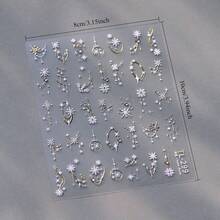 1pc Golden 3D Christmas Snowflake Nail Stickers - Self-Adhesive, Glittery Embossed Design For Nail Decoration, Perfect For Holiday Celebrations, Festive Nail Art|Cartoon Snowflake Design|Selfadhesive Stickers, Christmas Nail Stickers, Nail Sticker - 彩色 - 查看 5