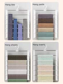 1pc Magic Pants Hanger - Foldable Jeans Rack, Multi-Functional Storage Organizer For Pants, Scarves And Wardrobe Organization (White Trim And Hooks Are Plastic, Rod Is Iron) - Multicolor - View 5