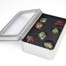 7pcs/Set Pointed Polyhedral Dice, Embedded With Glitter Paper, Board Game - Perfect Family Holiday Gift, Comes With Aluminum Box Packaging