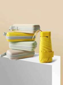 Flat 6-Fold UV Protection Umbrella, Black Vinyl Sun Shield - Lightweight Capsule Umbrella With Card Pocket For Rain & Sun - Multicolor - View 2