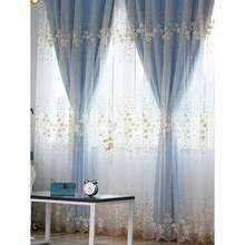 One-Piece European-Style Luxury Embroidered Pearl Tulle Curtain, Suitable For Bedrooms And Living Rooms, Double-Layered Sheer Design. - 藍色 - 查看 3