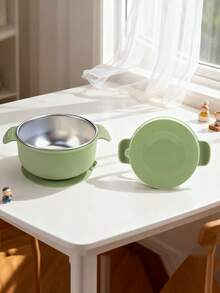 304不锈钢婴儿碗，带可拆卸硅胶外壳，幼儿碗，儿童碗，防烫零食容器，适用于喂食，可放入洗碗机清洗（吸盘式）