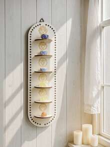 1Pc Wooden Chakra Crystal Display Shelf Wall Hanging Spiritual Boho Home Decor Wood Storage Rack Energy Stone Organizer Meditation Altar Decor Rustic Aesthetic Wall Art Ornament Minimalist Modern Decorative Stand For Living Room Bedroom Meditation Room Entryway Office Apartment