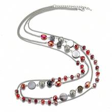 Noessla Layered Long Necklaces For Women Crystal Beaded Statement Necklace Sweater Silver Chain With Gifts Box Jewelry{Inchcolor_nameinch:InchRedinch} - 紅色 - 查看 3