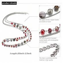 Noessla Layered Long Necklaces For Women Crystal Beaded Statement Necklace Sweater Silver Chain With Gifts Box Jewelry{Inchcolor_nameinch:InchRedinch} - 紅色 - 查看 8