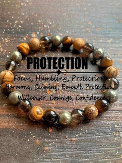 Men's Protection Bracelet - Tiger's Eye, Jasper & Pyrite Beads Prosperity, Courage, Confidence, Wealth, Grounding & Shielding Bohemian Jewelry Unisex