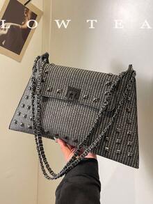 low tea 1 pieza Bolso bandolera de color liso de piel de PU con cierre de giro de moda, adecuado para compras, citas, regalo para mujeres, ideal para oficina, universidad, trabajo, negocios