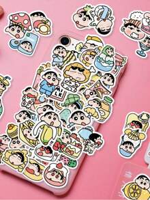 A Set Of 50PCS Food Crayon Shin-Chan Stickers, Super Cute Cartoon Character Mixed Diy Notebook Stickers, Waterproof, Suitable For Decorating Mobile Phones, Laptops, Suitcases, Water Cups, Skateboards - Multicolor - View 6