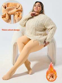 1pc Plus Size Women's Winter Thermal Lined Tights, 80g/240g/330g Thick Warm Tights, Available In Black And Beige, Provide Slimming Compression Effect, Cozy