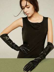 1pc Rhinestone Decor Sheer Mesh Long Gloves, Lightweight, Breathable, Suitable For Wedding & Party Halloween Burgundy - Đen 6 - Xem 4