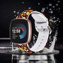 Compatible con la correa del reloj Fitbit Versa 3, Versa 4, Sense, Sense 2, Correa de repuesto de silicona con patrón de hojas de otoño{color_name:Hojas de otoño,size_name:Para Versa4/Versa3/Sense2/Sense - Hojas de otoño - Ver 3