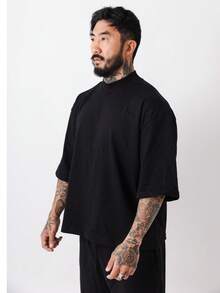 Premium High Neck Over Boxy T-Shirt - Negro - Ver 2