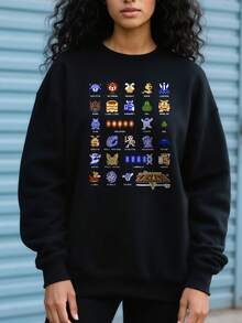 Of Zelda Character Pixel Art Portrait Grid T-Shirt - Black - View 1