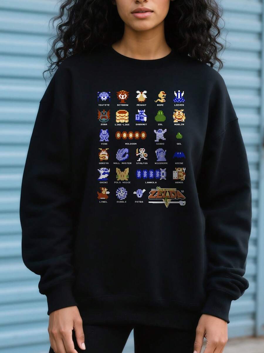 Of Zelda Character Pixel Art Portrait Grid T-Shirt - Black - View 1