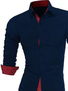 Áo sơ mi nam tay dài cài nút màu sắc thường ngày - Màu xanh lam - Xem 2