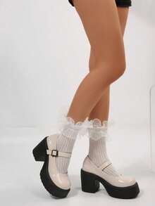 2025 New Women's Fashion Elegant Waterproof Platform Wedge Buckle Pumps - Beige - View 1