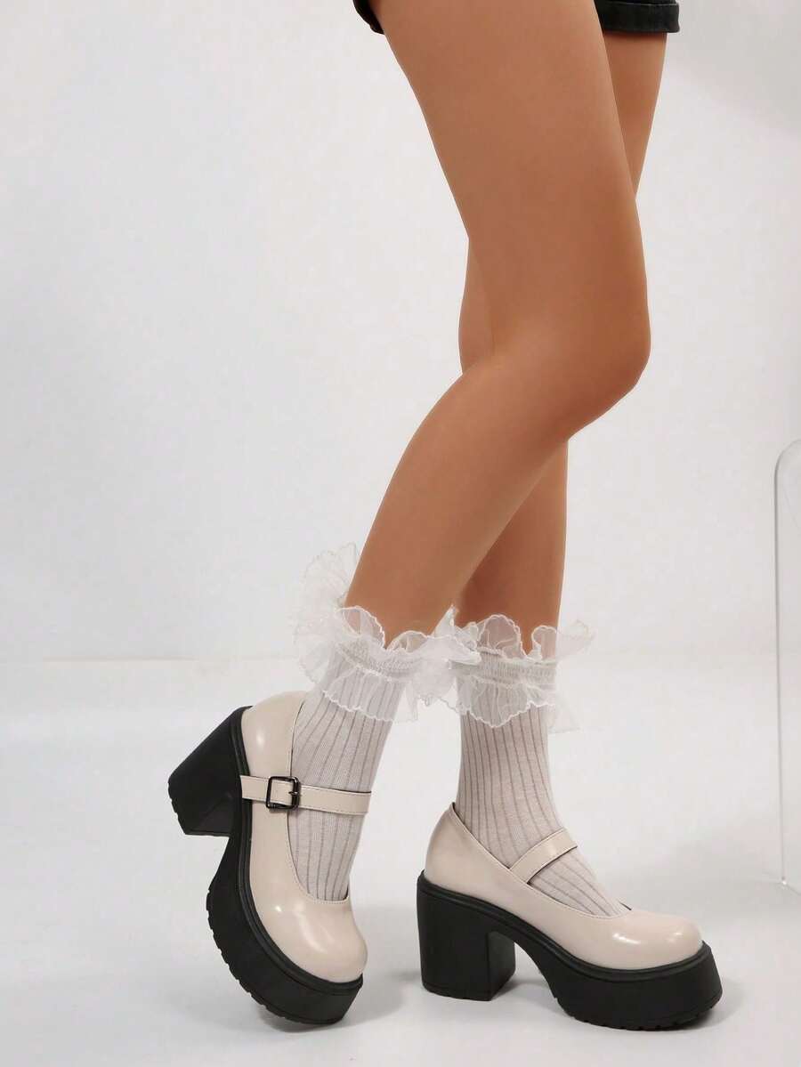 2025 New Women's Fashion Elegant Waterproof Platform Wedge Buckle Pumps - Beige - View 1