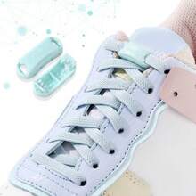 1双弹性鞋带扣，宽松免系鞋带扣，男女通用平底运动鞋 - 黑色 - 查看 1