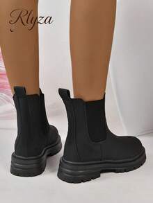 秋冬女士时尚百搭休闲短靴 女士踝靴和短靴，女士靴子 - 黑色 - 查看 2