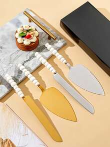 1pc Stainless Steel Cake Shovel, Stainless Steel Wedding Cake Knife Multi-Functional Kitchen Utensils With Imitation Pearlsl Handle Pizza Spatula, Cheese Knife, Dessert Server, Baking Tools, Cake Pizza Cutting Tool Set - Multicolor - View 3