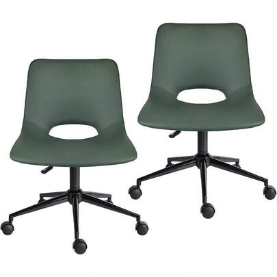 La Bella Halo PU Leather Desk Chair Set Of 2 Swivel Office Chairs With CutOut Back Adjustable Height Computer Vanity Chairs Green