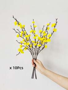 MEHELANY 10/5/2/1 支人造梅花，白色和黄色，21.7 英寸长花茎，适用于婚礼、家居、办公室、卧室装饰、派对餐桌摆饰、室内/室外春季装饰、生日、周年纪念日、母亲节、返校用品