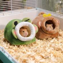 1PC Fully Enclosed Golden Hamster Nest Autumn And Winter Warm Plush Sleeping Nest Hideout Cartoon 3D Animalls Shaped Small Pet Sleeping Bag Tent Nest Small Pet Care Supplies Suit For Hamster Guinea Pig