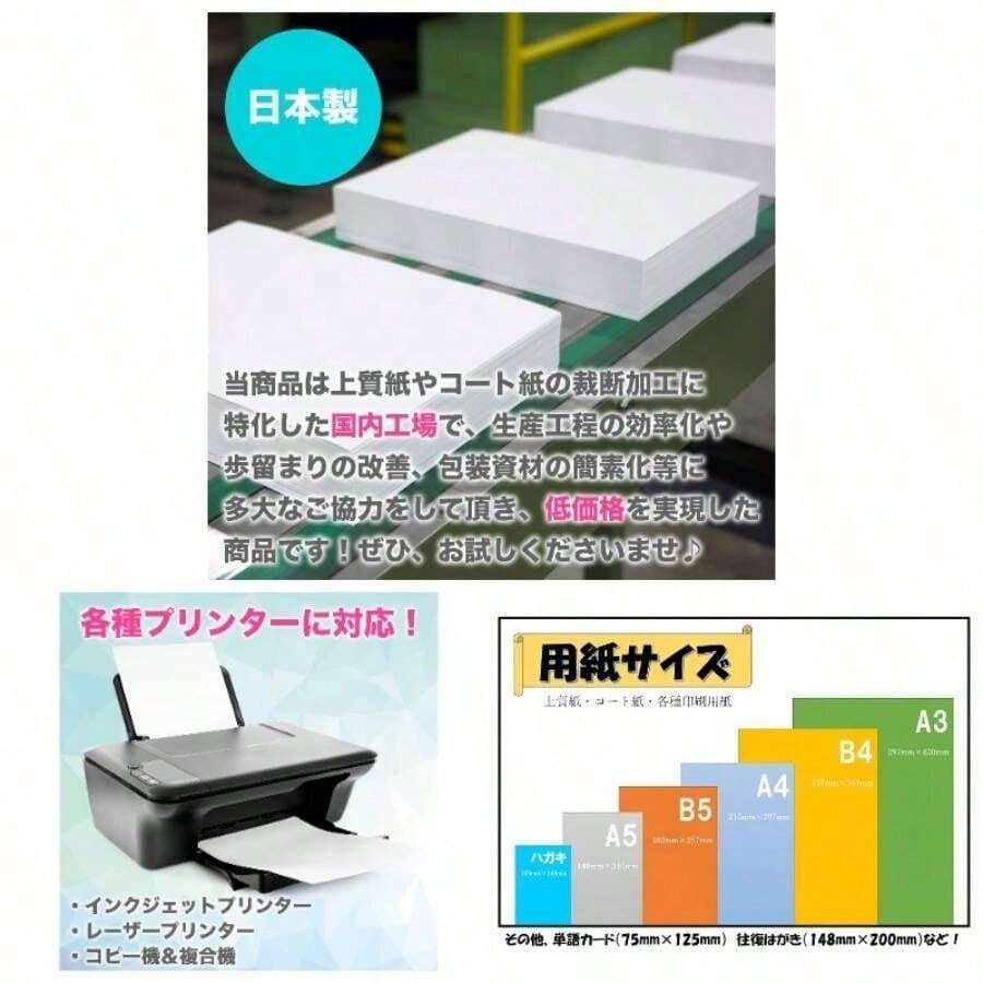 コピー用紙 A4 日本製 厚紙 「超厚口」 白色 両面無地 上質紙 180kg 白色度85% 紙厚0. 25mm 50枚 A4 - 50 - J180 - A4(50枚) - チェックする 1