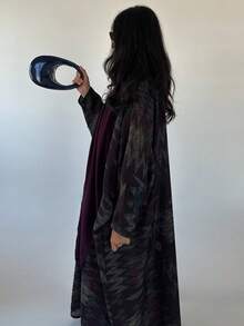 1pc Fashionable Minimalist Floral Retro Print Layered Open Sleeve Middle Eastern Women Long Dress, Elegant Robe/Abaya Suitable For Daily Wear And Festivals Spring Black - Black - View 5