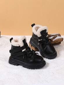 1 Paar Kinder Winter Neue Weiche Lederstiefel, Mode Vielseitige Outdoor Stiefel für Kleinkind Mädchen, Rutschfest & Warm Gefüttert