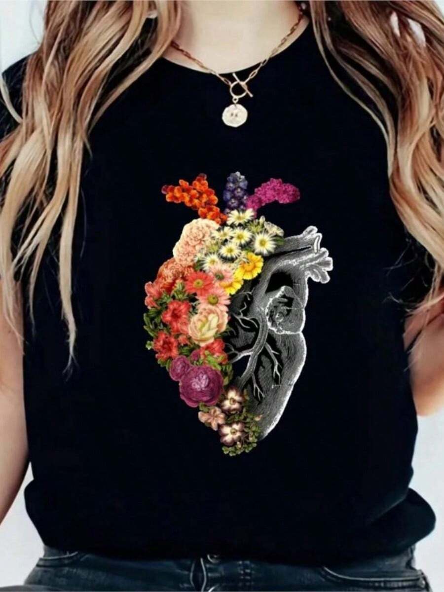 TrendssSSy Men's Sweet Style Cute Summer Clothing Printing Fun Versatile Pattern T-Shirt Fashion Short SLeesve Casual T-Shirt Size S-5xl - 黑色 - 查看 1