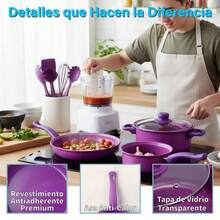 13 Piezas Set Antiadherente Púrpura - Sartén, Olla, Cazuela para Hogar - Multicolor - Ver 3