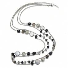 Noessla Layered Long Necklaces For Women Crystal Beaded Statement Necklace Sweater Silver Chain With Gifts Box Jewelry{Inchcolor_nameinch:InchBlackinch} - Hitam - View 3