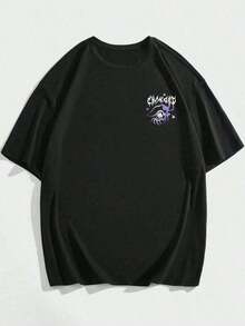 ROMWE MEN Goth Camiseta escolar gráfica con calavera y letras para hombre - Negro - Ver 2