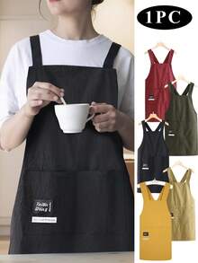 1pc Letter Graphic Kitchen Apron, Waterproof Anti-Splash Pocket Design, Portable For Picnic And Camping, Crossback Side Tie Sleeveless Apron - Multicolor - View 2