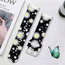 Compatible With Watch Band Fitbit Versa 3, Versa 4, Sense, Sense 2, Holiday Pattern Silicone Replacement Strap{Inchcolor_nameinch:InchBlackDaisyinch,Inchsize_nameinch:InchForVersa4/Versa3/Sense2/Senseinch} - BlackDaisy - View 4