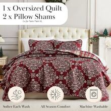 Full/Queen Quilt Bedding Set, Microfiber Quilts Queen Size, Coverlet, Stain & Pet Hair Resistant Bedding, Full Size Bedspread With 2 Pillow Shams, Bone, 2025 - 聖誕頌歌 - 查看 2