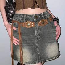 1 Piece Retro Western Rivet Belt For Women,  Brown Waist Cincher, Decorative Accessory For Skirts & Pants, High-End Feel, Light Luxury, Personalized Design, Fashionable Style, Fresh Look, Suitable For Daily Wear, Western-Themed Parties, Countryside Trips, Dating & Casual Outings - đinh tán da lộn - Xem 6