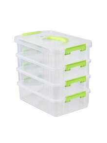 4-Layer Stackable Clear Plastic Storage Box With Green Buckle - Waterproof, Large Capacity, Suitable For Home And Office - Portable, Can Be Used As Food Container Or For Storing Toys, Crafts, Desktop And Drawer Items, Ideal For Home Organization - Multicolor - View 16