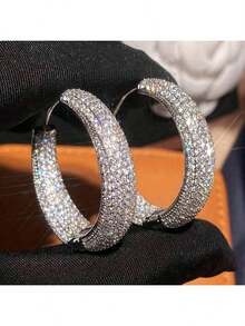 Fashionable Circular Earrings, Luxurious Large Circular Earrings, High-End Jewelry Accessories Gifts Weddings And Banquets, Holiday Gifts - [銀] - 查看 7