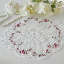 1pc Vintage French Style Lace Placemat, Elegant Lace Tablecloth, Handmade Embroidered Table Mat, Suitable For Home Dining Table Decor, Party Decoration, Home Decor, Room Decor, Wall Decor, Photography Backdrop, Photo Props - White - View 3
