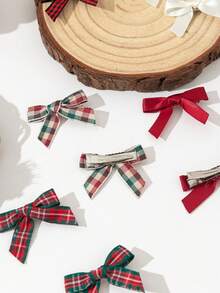 12个圣诞色彩纯色+格子迷你蝴蝶结发夹，少女学院风多色发饰，适合日常、节日派对装饰和造型，发爪、发夹、发卡、头饰、发卡，夏季旅行必备 - 彩色 - 查看 3