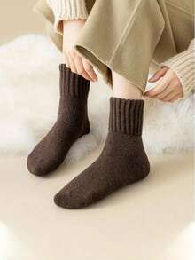 1/4pairs Of Unisex Winter Socks, Warm And Thick Knit, Soft Retro Casual Jumpsuit, Furry Socks, Girl's And Boy's Wool Socks - Multicolor - View 5