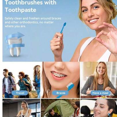 10/20/30/50支装一次性预涂层牙刷套装，迷你旅行牙刷，5合1预包装迷你牙刷，牙线，牙签，舌刮器，便携式清新珠牙刷