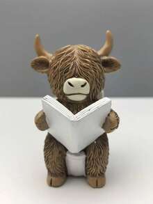 Funny Bathroom Decor - Highland Cow Reading Book Toilet Bucket Statue, Farmhouse Style Bathroom Decor, Resin Home Office Or Gift, No Electricity Needed, Humorous Design, Textured Details, Perfect For Christmas, Thanksgiving, Funny Birthday Gift - Multicolor - View 2