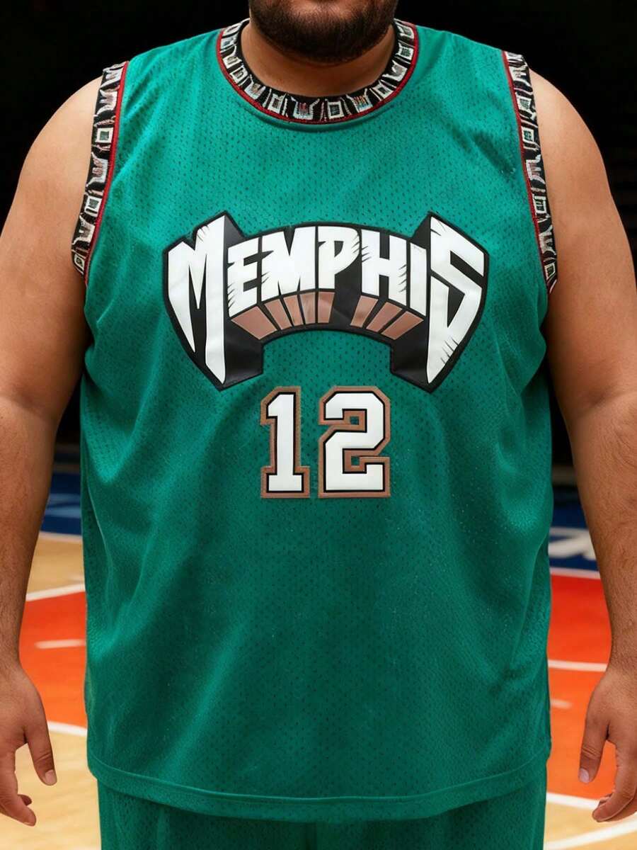 Áo bóng rổ nam cỡ lớn số 12 màu xanh lá cây kiểu retro, thêu chữ Memphis tiếng Anh, dáng rộng không tay cổ tròn, thích hợp cho bóng rổ, thể thao, chạy bộ, tập luyện, quà tặng mùa hè cho nam giới. - màu xanh lá - Xem 1