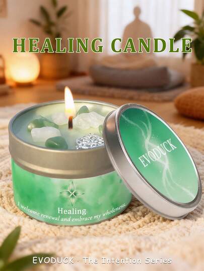 EVODUCK Candele profumate EVODUCK | Lavanda e eucalipto, candela in cera di soia da 3 once con cristalli verdi e bianchi | Per una concentrazione profonda, meditazione, yoga e lettura | Decorazione natalizia e di Ognissanti per la stanza, regalo di compleanno per donne e amiche, regalo di Natale | Con scheda di istruzioni