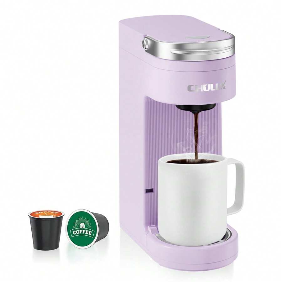 CHULUX One Cup Capsule Coffee Maker, One Button Fast Brewing Camping Coffee Machine, Lavender - Mauve Purple - View 1