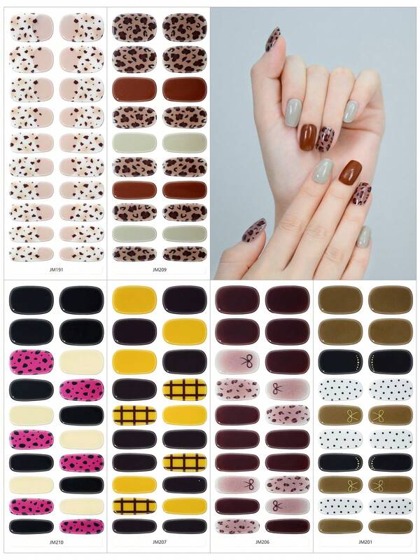 صفيحة تحتوي على 20 مقاس للاختيار من بينها، مع مزيد من المقاسات لتناسب شكل أظافرك، شرائط جل أظافر شبه مشفرة باللون الأسود والنقشات، تعمل مع أي مصابيح أشعة فوق بنفسجية/LED، جودة صالون، طويلة الأمد، سهلة التطبيق والإزالة، فتيات يزينّ أظافرهن في الحياة اليومية أو في الرحلات